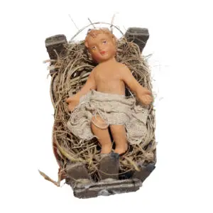 Bambino Gesù Con Culla Legno