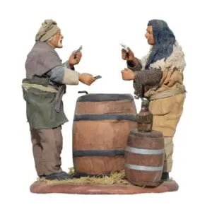 Coppia Giocatori di Carte in Piedi con Botte