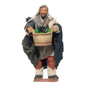 Uomo Con Cesto Di Uva Dietro Spalle e Tinozza Di Legno Uva in Mano