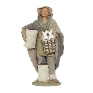 Uomo Cesto 2 Conigli In Mano E Sacco Castagne